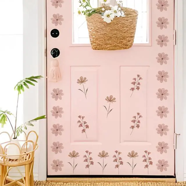 Alt view image 3 of 6 - Daisy Wall Decals | 84 PCS Boho Flower Stickers for Girls' Rooms, Playrooms, and Nurseries | Dual Layer Print for High Coverage | Removable Peel and Stick Wall Decor (Pink-B) | 12 Sheets
