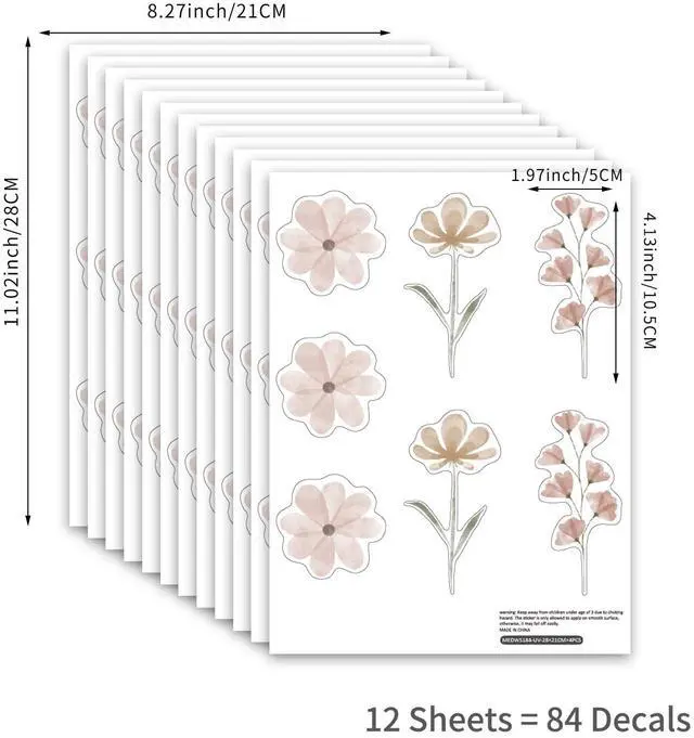 Alt view image 6 of 6 - Daisy Wall Decals | 84 PCS Boho Flower Stickers for Girls' Rooms, Playrooms, and Nurseries | Dual Layer Print for High Coverage | Removable Peel and Stick Wall Decor (Pink-B) | 12 Sheets