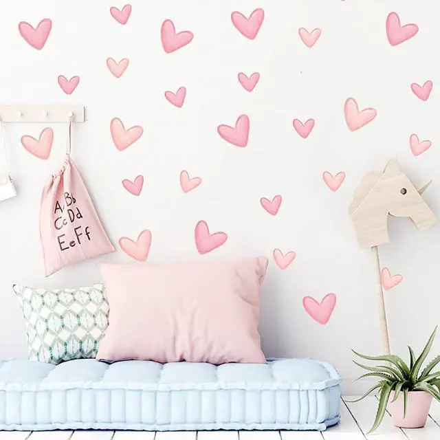 Main image of 80pcs Pink Heart Shape Wall Stickers for Bedroom Living Room Girls Room Decoration Kids Room Baby Nursery Room Wall Decals Interior Wallpaper PVC Murals