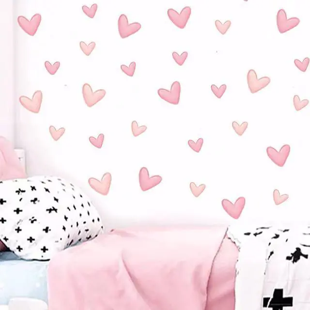 Alt view image 2 of 5 - 80pcs Pink Heart Shape Wall Stickers for Bedroom Living Room Girls Room Decoration Kids Room Baby Nursery Room Wall Decals Interior Wallpaper PVC Murals