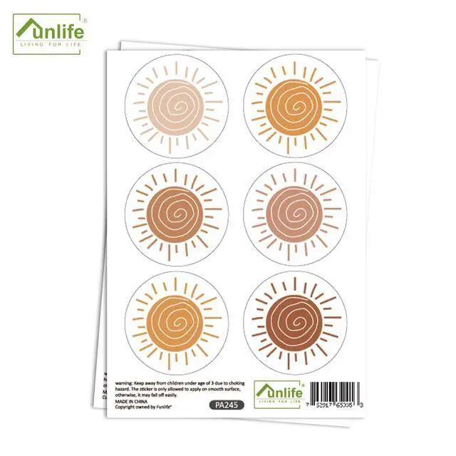 Alt view image 6 of 6 - Peel and Stick Boho Sun Wall Decals, Self Adhesive Sunshine Wall Stickers Rustic Country, PVC Boho Wall Art Stickers for Kids Bedroom Playroom Nursery Room Home Decor Decal