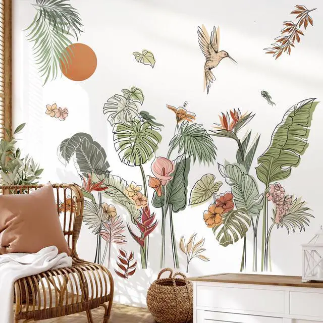Main image of Boho Tropical Leaves Flower Plants Sun Wall Decals Stickers
