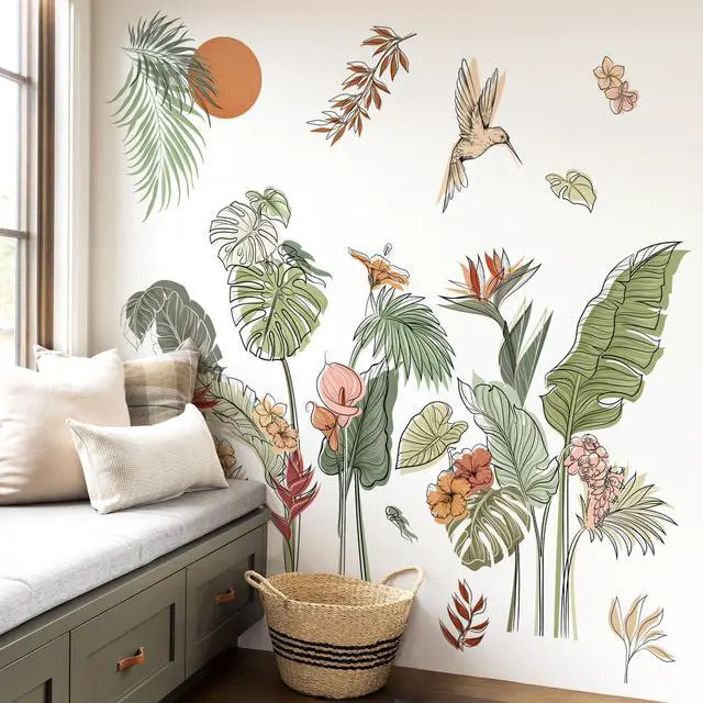 Alt view image 2 of 6 - Boho Tropical Leaves Flower Plants Sun Wall Decals Stickers