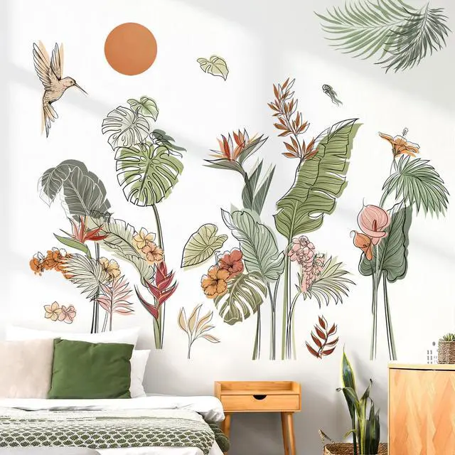 Alt view image 3 of 6 - Boho Tropical Leaves Flower Plants Sun Wall Decals Stickers