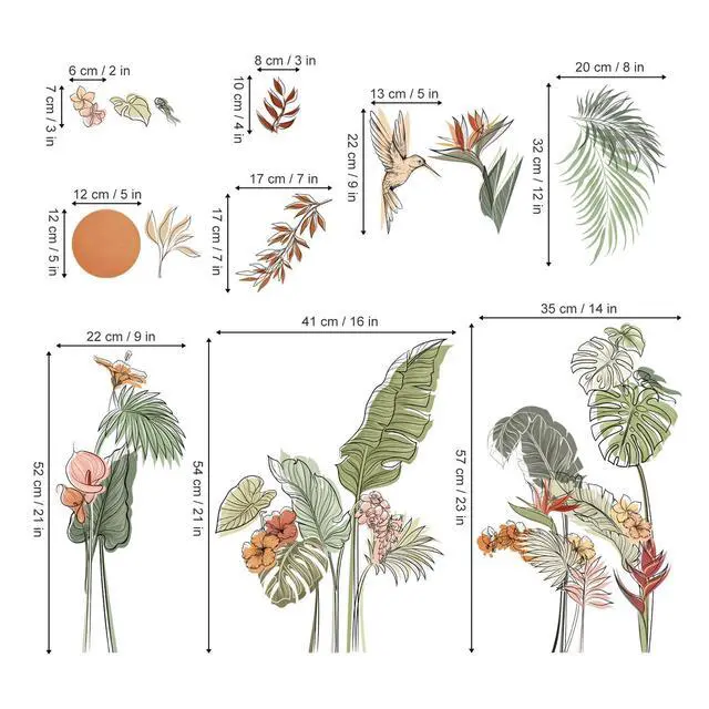 Alt view image 4 of 6 - Boho Tropical Leaves Flower Plants Sun Wall Decals Stickers