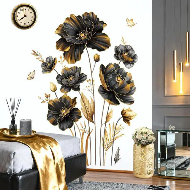 Alt view image 2 of 6 - Black Gold Flower Leaves Plants Floral Wall Decals Stickers