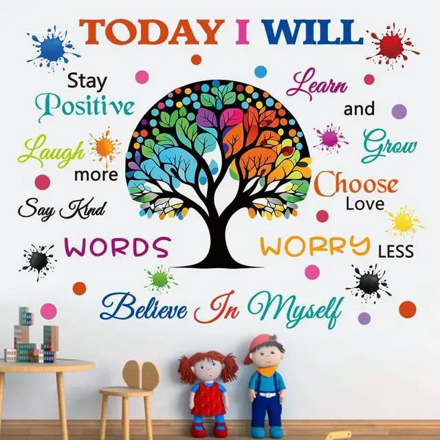 Main image of Colorful Inspirational Wall Decals Motivational Quote Today I Will Wall Stickers for Bedroom Classroom Peel and Stick Wall Decals Positive Saying Sticker (Tree Style)