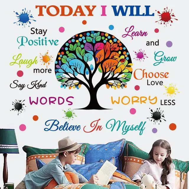 Alt view image 2 of 7 - Colorful Inspirational Wall Decals Motivational Quote Today I Will Wall Stickers for Bedroom Classroom Peel and Stick Wall Decals Positive Saying Sticker (Tree Style)