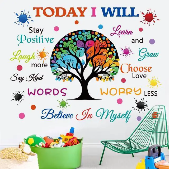 Alt view image 4 of 7 - Colorful Inspirational Wall Decals Motivational Quote Today I Will Wall Stickers for Bedroom Classroom Peel and Stick Wall Decals Positive Saying Sticker (Tree Style)