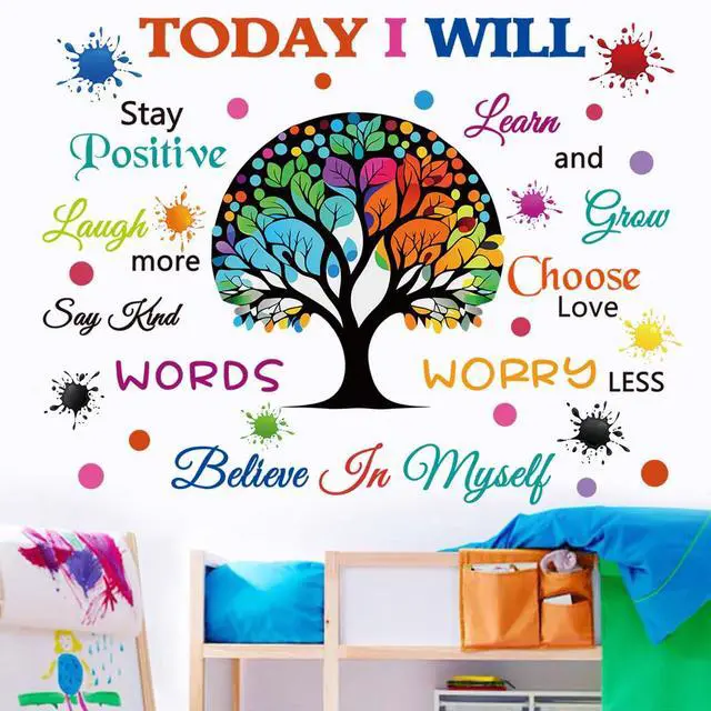 Alt view image 5 of 7 - Colorful Inspirational Wall Decals Motivational Quote Today I Will Wall Stickers for Bedroom Classroom Peel and Stick Wall Decals Positive Saying Sticker (Tree Style)