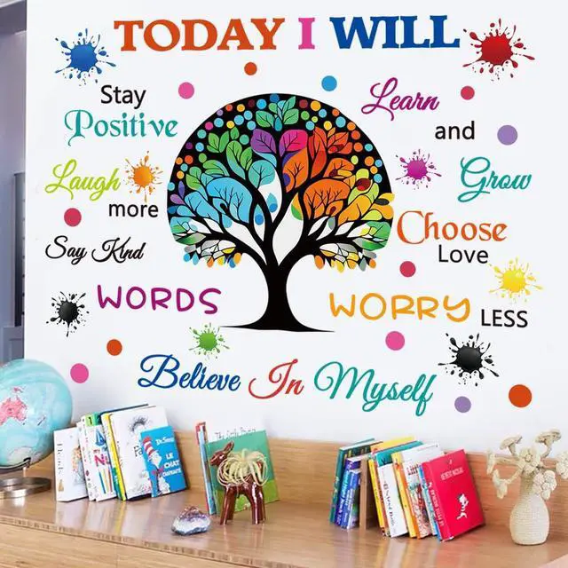 Alt view image 6 of 7 - Colorful Inspirational Wall Decals Motivational Quote Today I Will Wall Stickers for Bedroom Classroom Peel and Stick Wall Decals Positive Saying Sticker (Tree Style)