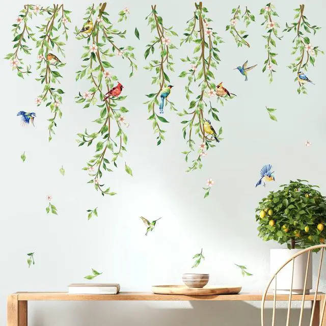 Alt view image 3 of 6 - Green Vine Plants Leaves Birds Sofa TV Wall Decals Stickers