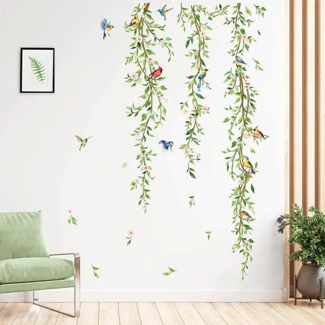 Alt view image 2 of 6 - Green Vine Plants Leaves Birds Sofa TV Wall Decals Stickers