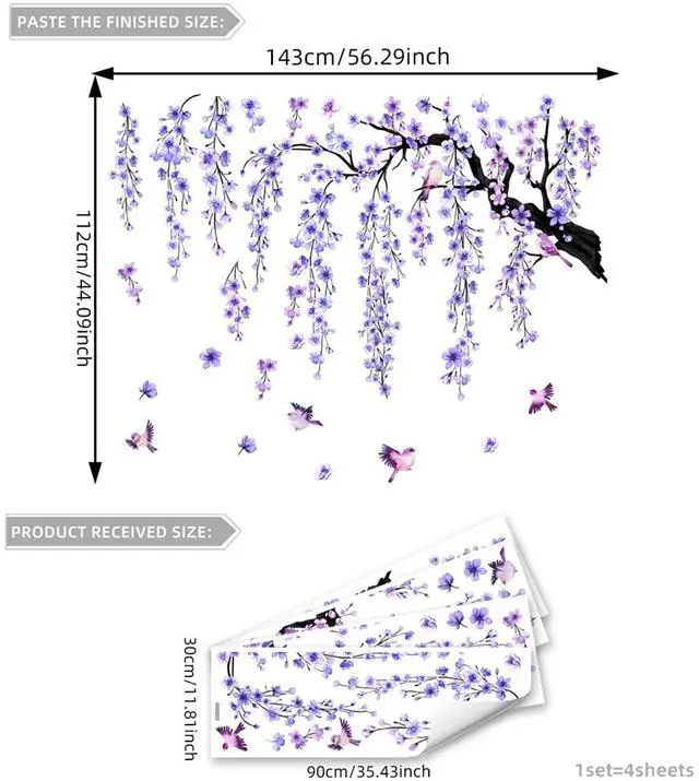 Alt view image 2 of 7 - Purple Wall Decor 4 Sheets Large Cherry Blossom Tree Wall Stickers