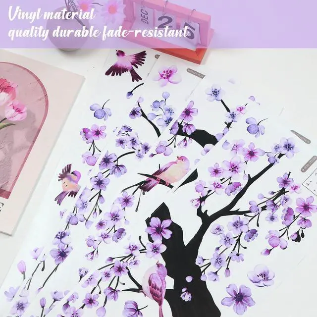 Alt view image 3 of 7 - Purple Wall Decor 4 Sheets Large Cherry Blossom Tree Wall Stickers
