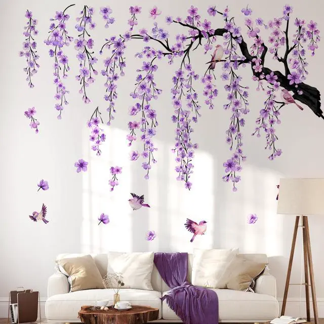 Alt view image 4 of 7 - Purple Wall Decor 4 Sheets Large Cherry Blossom Tree Wall Stickers