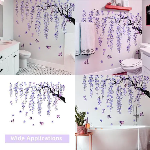Alt view image 7 of 7 - Purple Wall Decor 4 Sheets Large Cherry Blossom Tree Wall Stickers