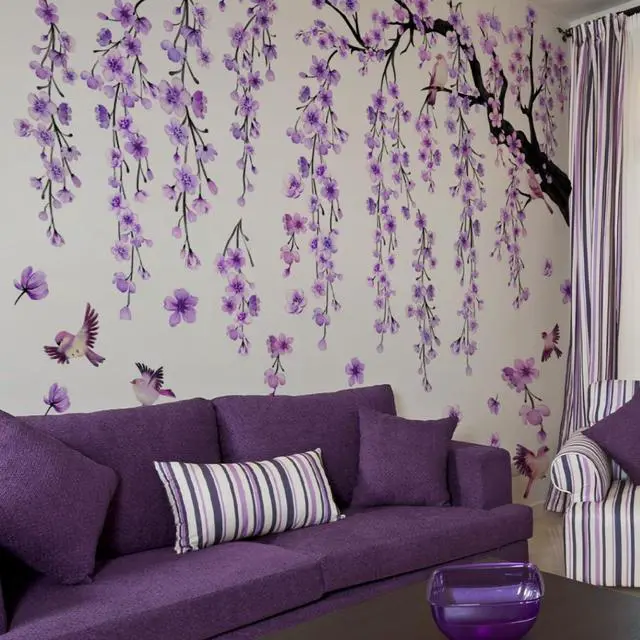 Alt view image 5 of 7 - Purple Wall Decor 4 Sheets Large Cherry Blossom Tree Wall Stickers