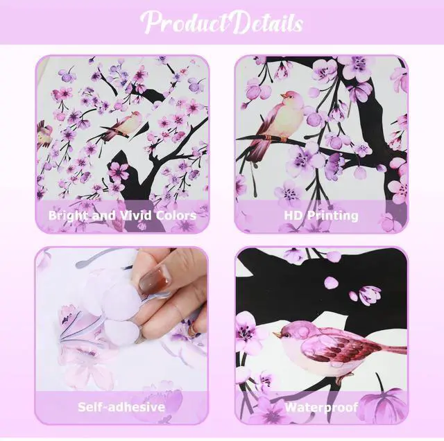 Alt view image 6 of 7 - Purple Wall Decor 4 Sheets Large Cherry Blossom Tree Wall Stickers