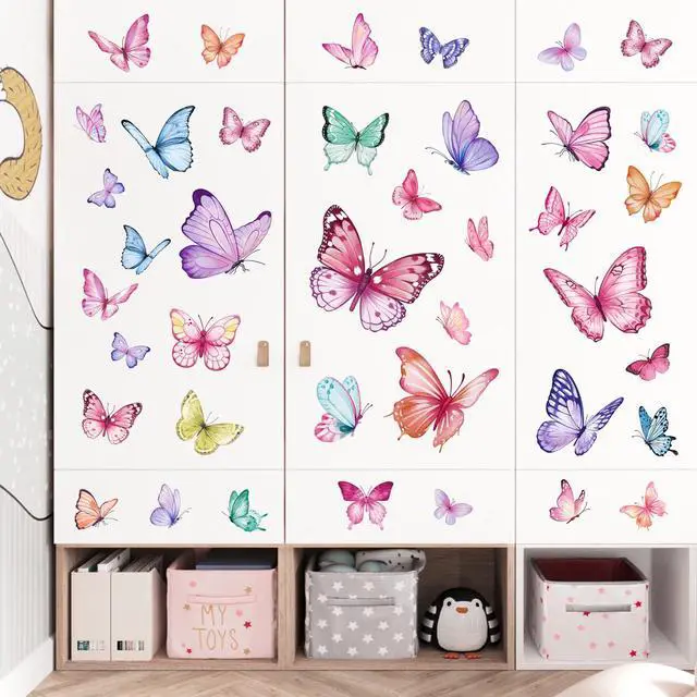 Alt view image 4 of 6 - Watercolor Butterfly Wall Stickers Colorful Butterflies Peel and Stick Wall Art Decals for Girls Bedroom Baby Nursery
