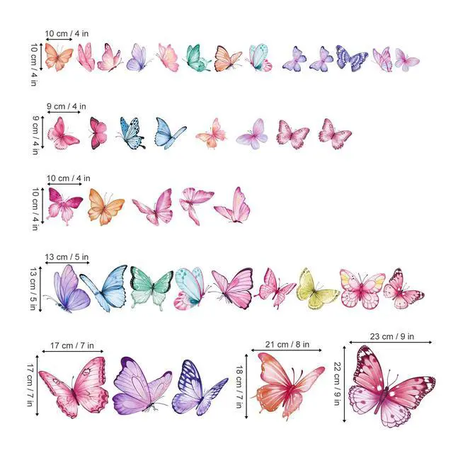 Alt view image 5 of 6 - Watercolor Butterfly Wall Stickers Colorful Butterflies Peel and Stick Wall Art Decals for Girls Bedroom Baby Nursery
