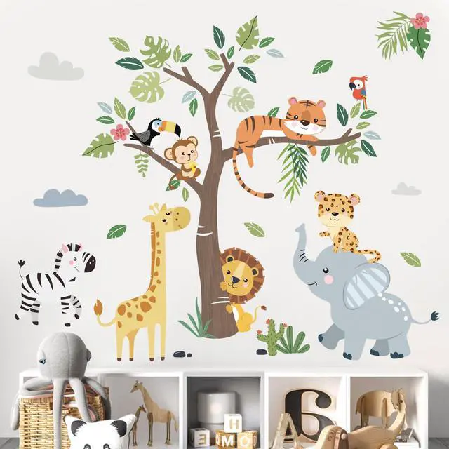 Main image of Jungle Animals Tree Elephant Wall Decals Stickers Nursery Decor