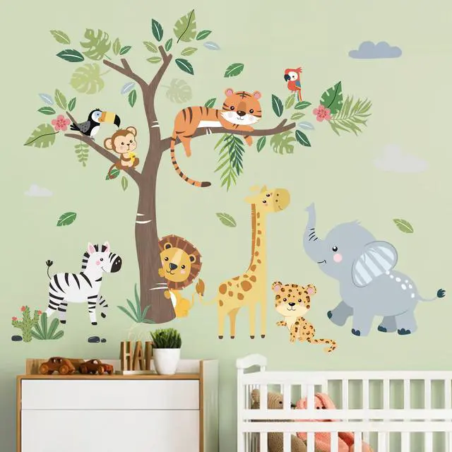 Alt view image 2 of 6 - Jungle Animals Tree Elephant Wall Decals Stickers Nursery Decor