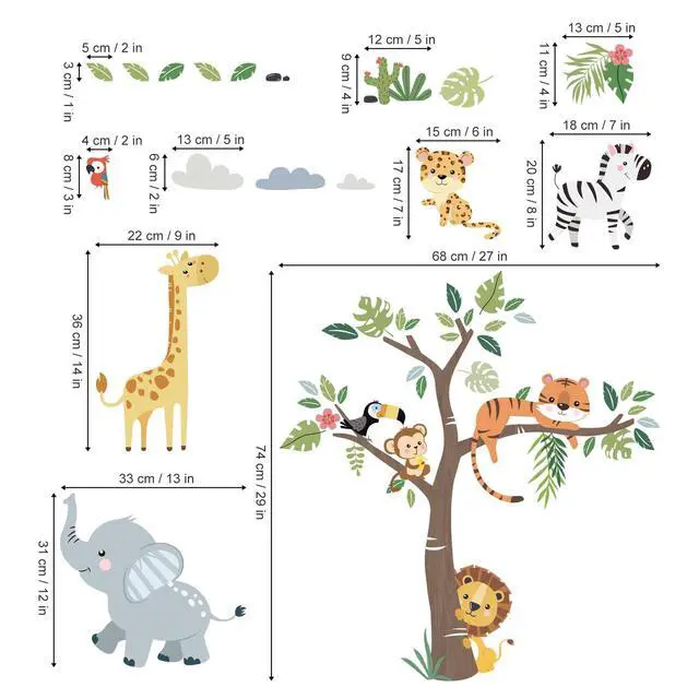 Alt view image 4 of 6 - Jungle Animals Tree Elephant Wall Decals Stickers Nursery Decor