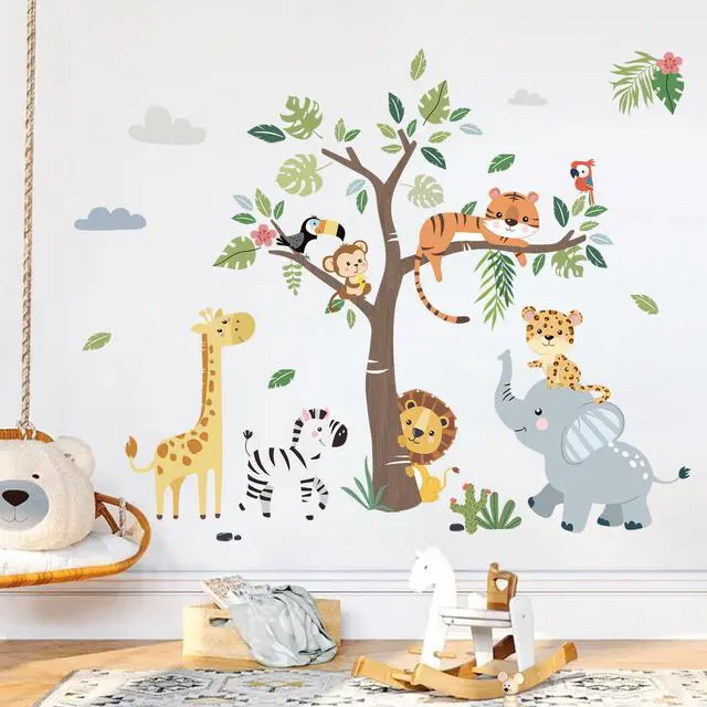 Alt view image 3 of 6 - Jungle Animals Tree Elephant Wall Decals Stickers Nursery Decor