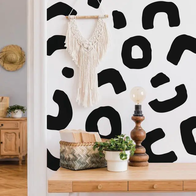 Alt view image 5 of 6 - Large Boho Geometric Wall Decal Abstract Art Sticker, Modern Irregular Shapes Decals, Self-Adhesive Peel and Stick Black Vinyl Wall Stickers for Home Bedroom, Living Room Office, Bathroom Decor