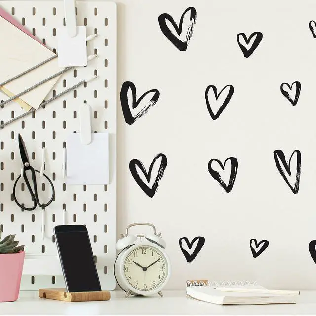 Alt view image 5 of 5 - RMK4884SCS Black Sketchy Hearts Peel and Stick Wall Decals