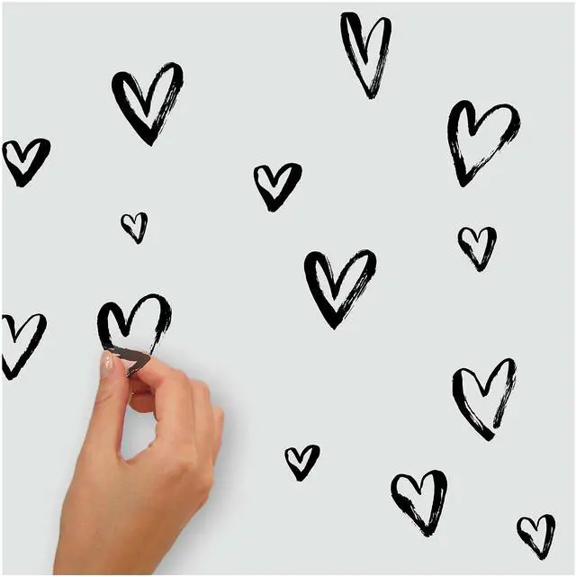 Alt view image 4 of 5 - RMK4884SCS Black Sketchy Hearts Peel and Stick Wall Decals
