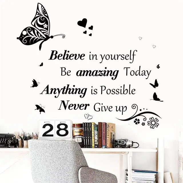 Alt view image 2 of 7 - Inspirational Wall Stickers Quotes Letter Wall Art Stickers Motivational Removable Wall Decor Positive Word Butterfly decals Peel and Stick for Bedroom Living Room Hallways Family Office Classroom
