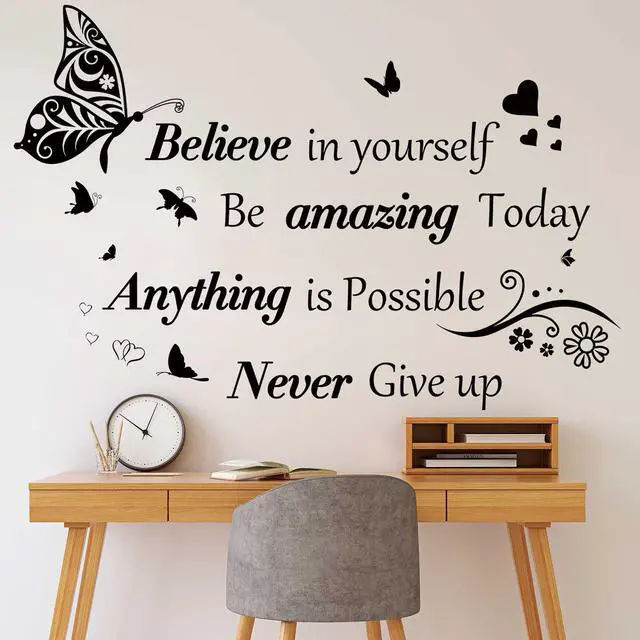 Main image of Inspirational Wall Stickers Quotes Letter Wall Art Stickers Motivational Removable Wall Decor Positive Word Butterfly decals Peel and Stick for Bedroom Living Room Hallways Family Office Classroom
