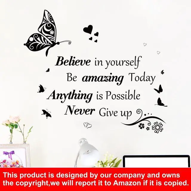 Alt view image 3 of 7 - Inspirational Wall Stickers Quotes Letter Wall Art Stickers Motivational Removable Wall Decor Positive Word Butterfly decals Peel and Stick for Bedroom Living Room Hallways Family Office Classroom