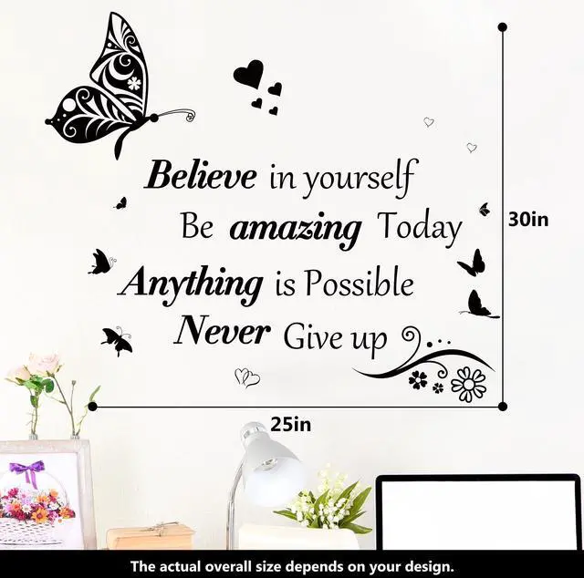 Alt view image 6 of 7 - Inspirational Wall Stickers Quotes Letter Wall Art Stickers Motivational Removable Wall Decor Positive Word Butterfly decals Peel and Stick for Bedroom Living Room Hallways Family Office Classroom