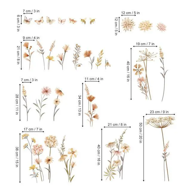 Alt view image 4 of 7 - Boho Garden Flower Wildflower Floral Wall Decals Stickers