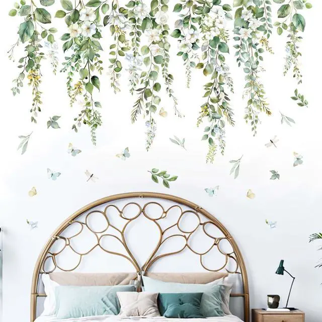 Main image of Hanging Vine Wall Decals - Green Nature Plants Leaves Wall Stickers - Bedroom Living Room Sofa TV Background Home Wall Decor