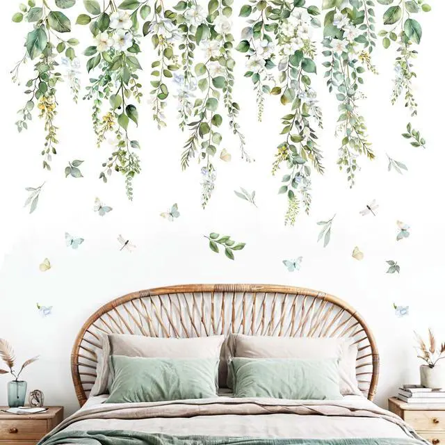Alt view image 2 of 5 - Hanging Vine Wall Decals - Green Nature Plants Leaves Wall Stickers - Bedroom Living Room Sofa TV Background Home Wall Decor