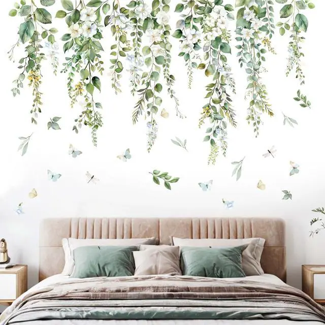 Alt view image 3 of 5 - Hanging Vine Wall Decals - Green Nature Plants Leaves Wall Stickers - Bedroom Living Room Sofa TV Background Home Wall Decor