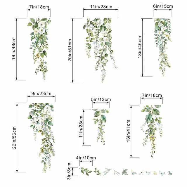 Alt view image 4 of 5 - Hanging Vine Wall Decals - Green Nature Plants Leaves Wall Stickers - Bedroom Living Room Sofa TV Background Home Wall Decor