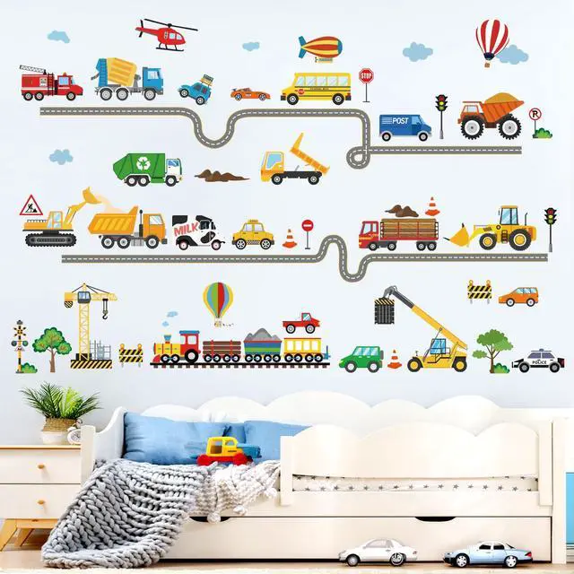 Alt view image 2 of 6 - Car Road Transports Vehicles Construction Wall Decals Stickers