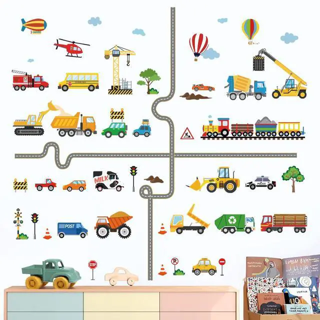 Alt view image 3 of 6 - Car Road Transports Vehicles Construction Wall Decals Stickers