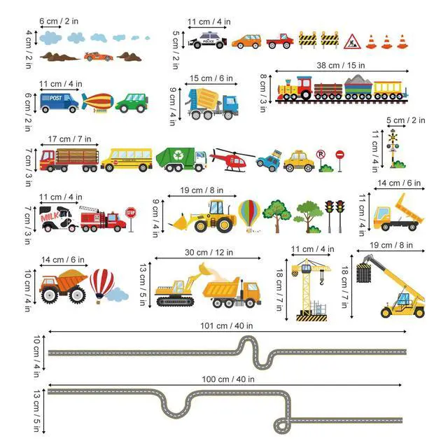 Alt view image 4 of 6 - Car Road Transports Vehicles Construction Wall Decals Stickers
