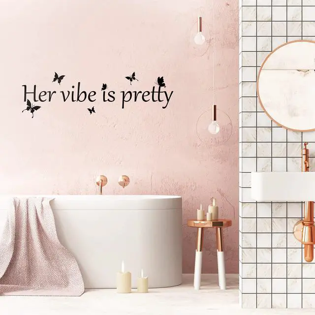 Alt view image 4 of 6 - Her Vibe is Pretty Wall Decal Decor Vivid Butterflies Wall Sticker Inspirational Quotes Positive Wall Decal Sticker for Women Office 31.5 x 9.4 Inch (Simple Style,Black)