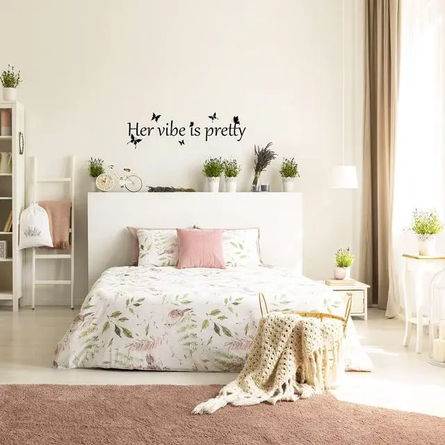 Alt view image 5 of 6 - Her Vibe is Pretty Wall Decal Decor Vivid Butterflies Wall Sticker Inspirational Quotes Positive Wall Decal Sticker for Women Office 31.5 x 9.4 Inch (Simple Style,Black)