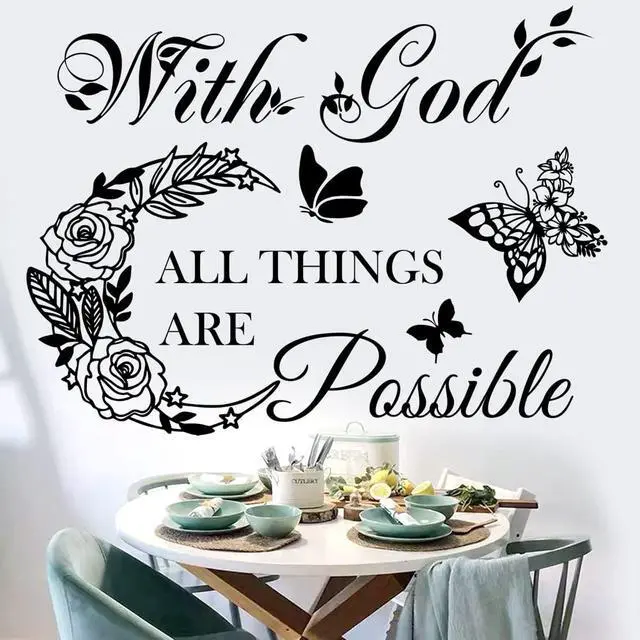 Alt view image 4 of 7 - Inspirational God Things are Possible Vinyl Wall Sticker Peel and Stick Quote Bible Sticker Christian Wall Decor Quote Wall Art Stickers for Home Walls Living Room Bedroom Decoration
