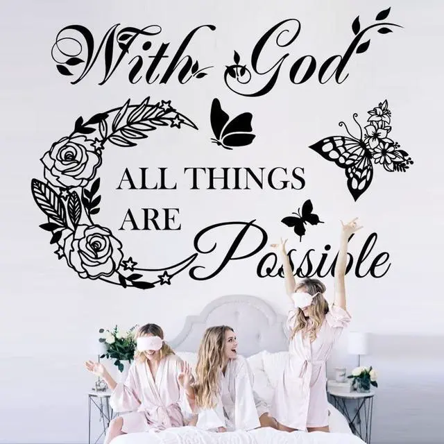 Alt view image 3 of 7 - Inspirational God Things are Possible Vinyl Wall Sticker Peel and Stick Quote Bible Sticker Christian Wall Decor Quote Wall Art Stickers for Home Walls Living Room Bedroom Decoration