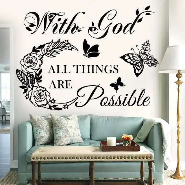 Alt view image 2 of 7 - Inspirational God Things are Possible Vinyl Wall Sticker Peel and Stick Quote Bible Sticker Christian Wall Decor Quote Wall Art Stickers for Home Walls Living Room Bedroom Decoration