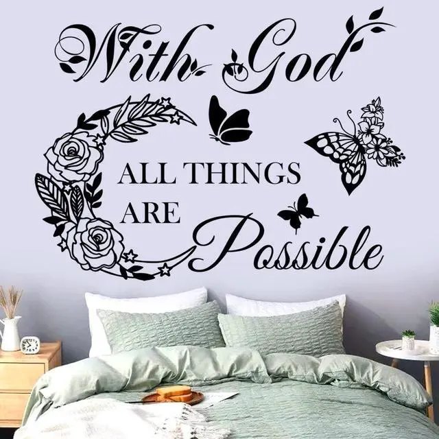 Alt view image 5 of 7 - Inspirational God Things are Possible Vinyl Wall Sticker Peel and Stick Quote Bible Sticker Christian Wall Decor Quote Wall Art Stickers for Home Walls Living Room Bedroom Decoration